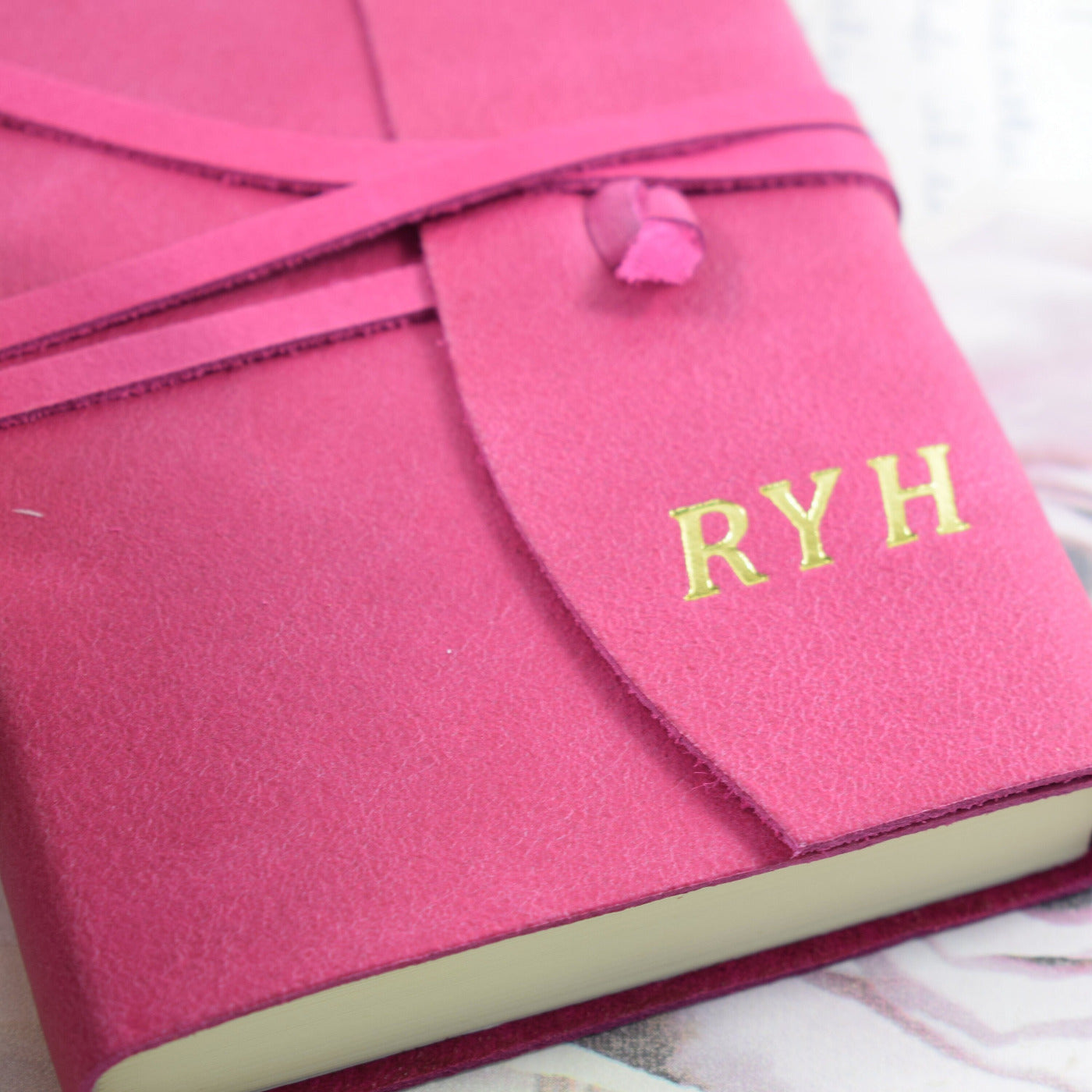 Embossed Medium Pink Genuine Leather Journal