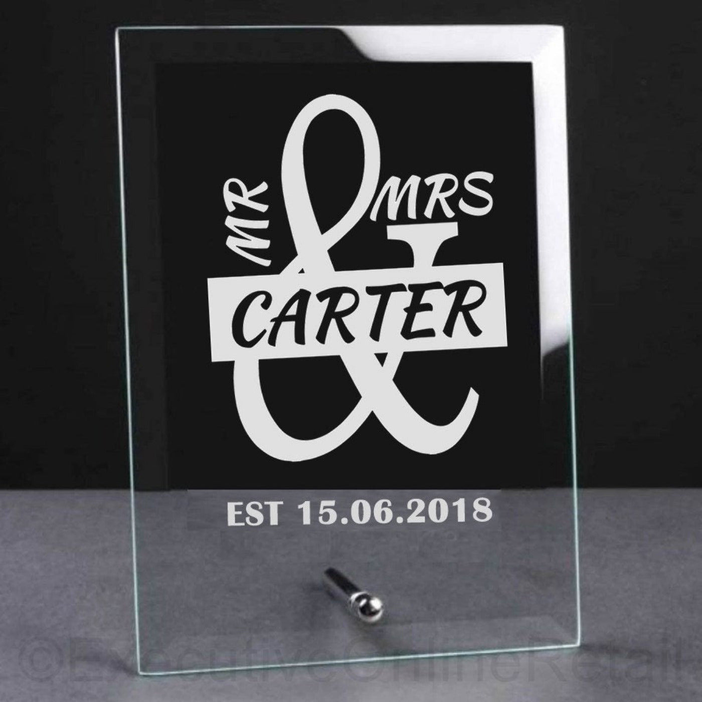 Engraved Glass Wedding Plaque - Mr & Mrs