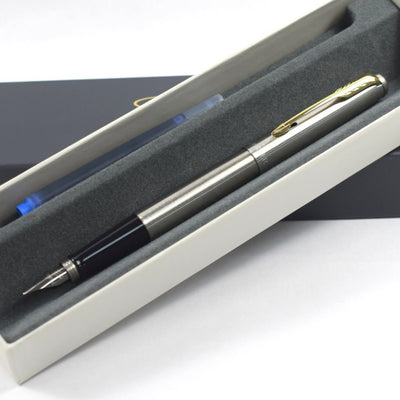 Engraved Pen, Parker Stainless Steel Gold Trim FOUNTAIN PEN