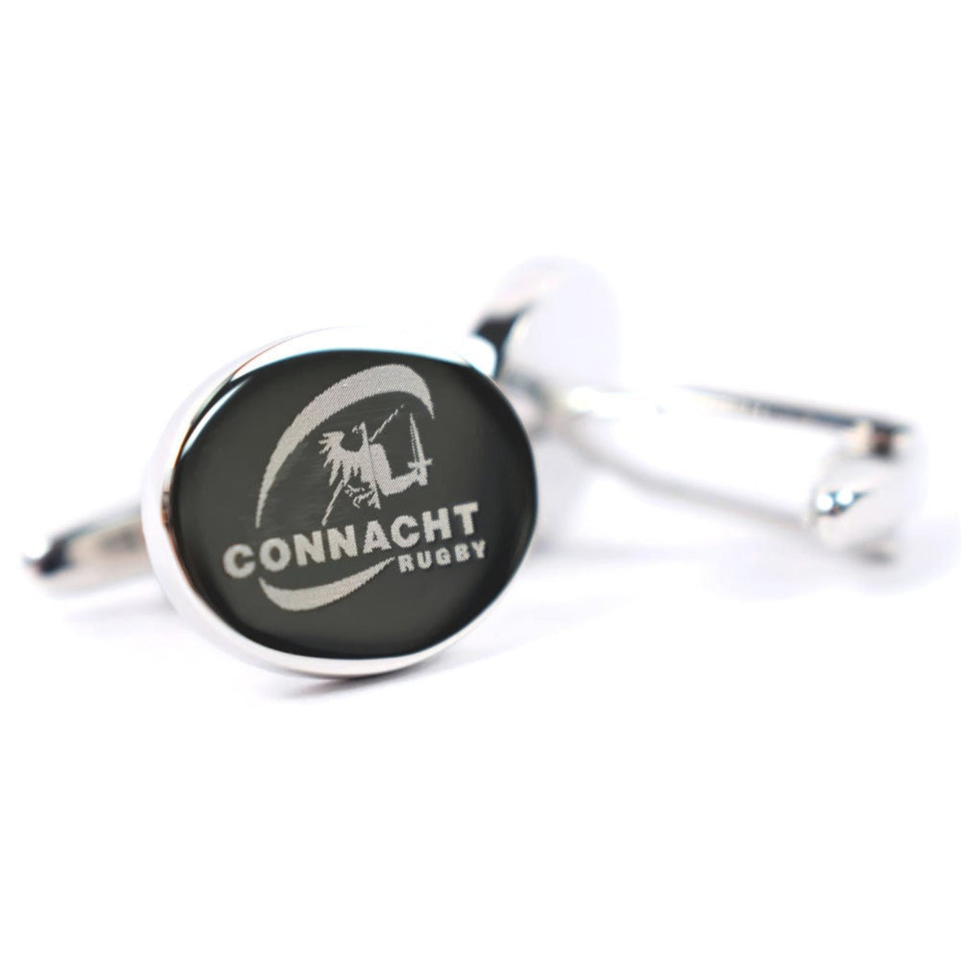 Engraved Silver Oval Cufflinks - Custom Logo 