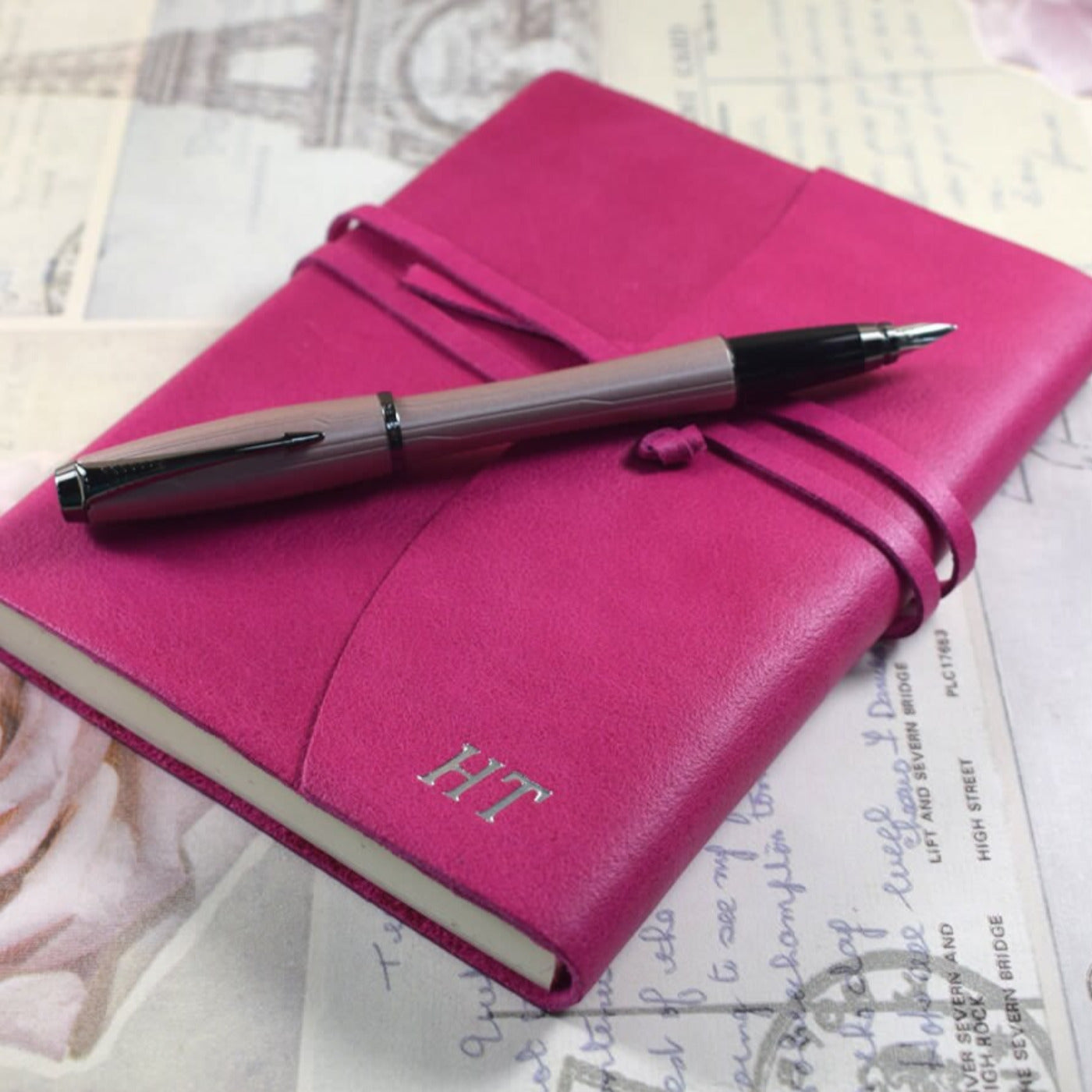 Embossed Medium Pink Genuine Leather Journal