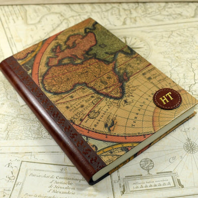 Embossed Large World Map Genuine Leather Journal