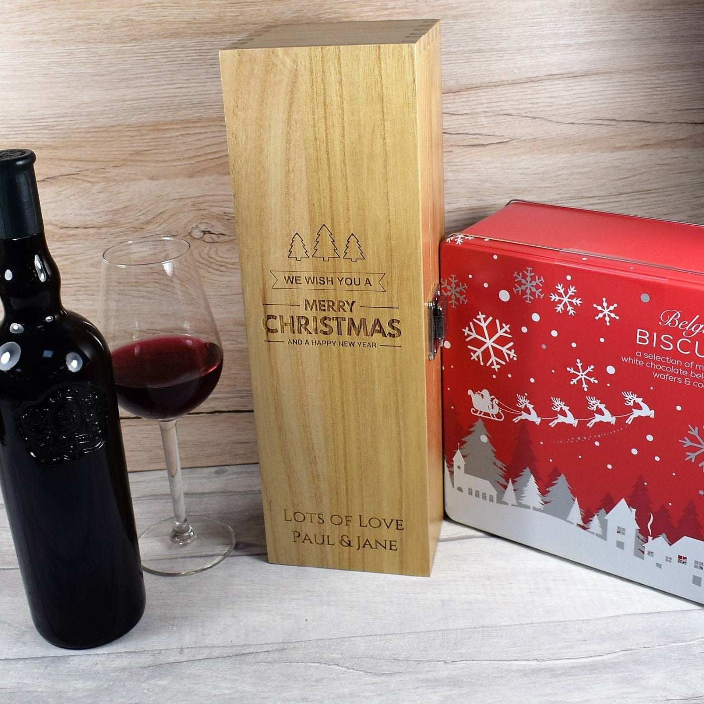 Personalised Christmas Wine Box - Snowy Trees