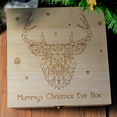 Personalised, Engraved Wooden Christmas Eve Box - Geometric Deer