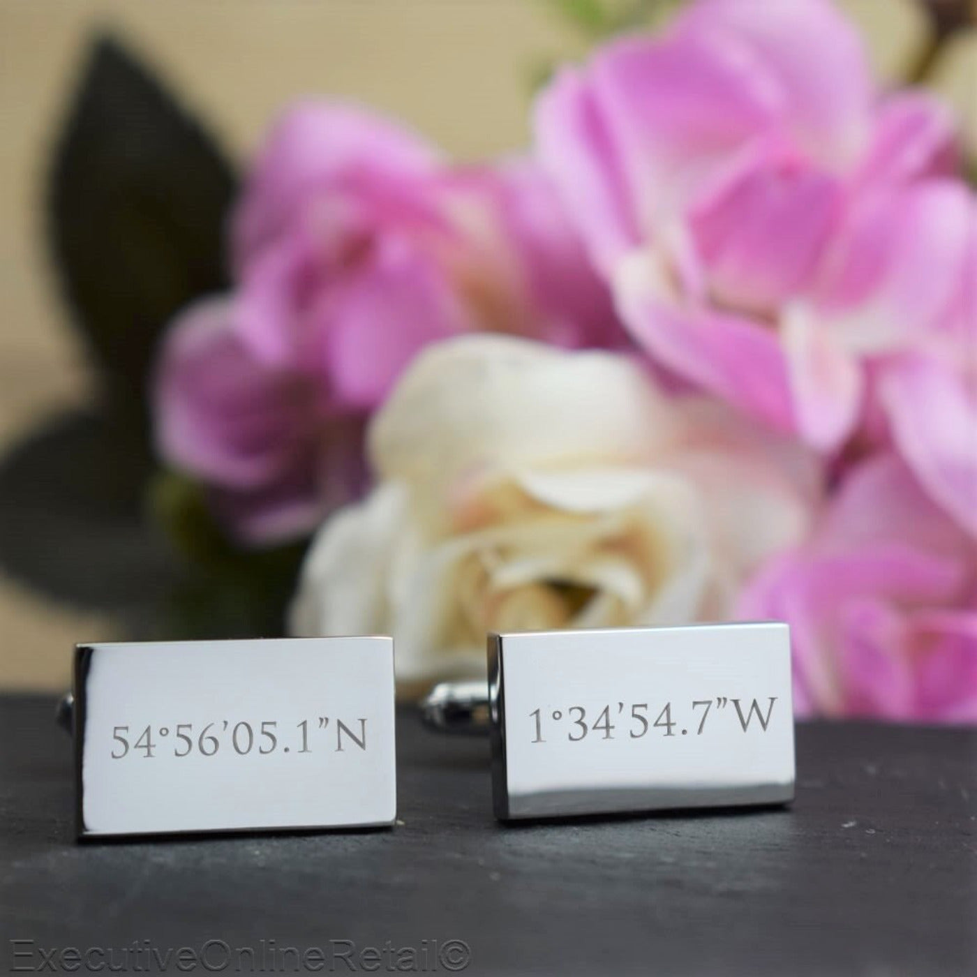 Engraved Silver Rectangular Cufflinks - Co-Ordinates 2