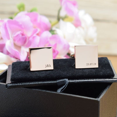 Personalised Rose Gold Square Cufflinks - Subtle Initial, Wedding