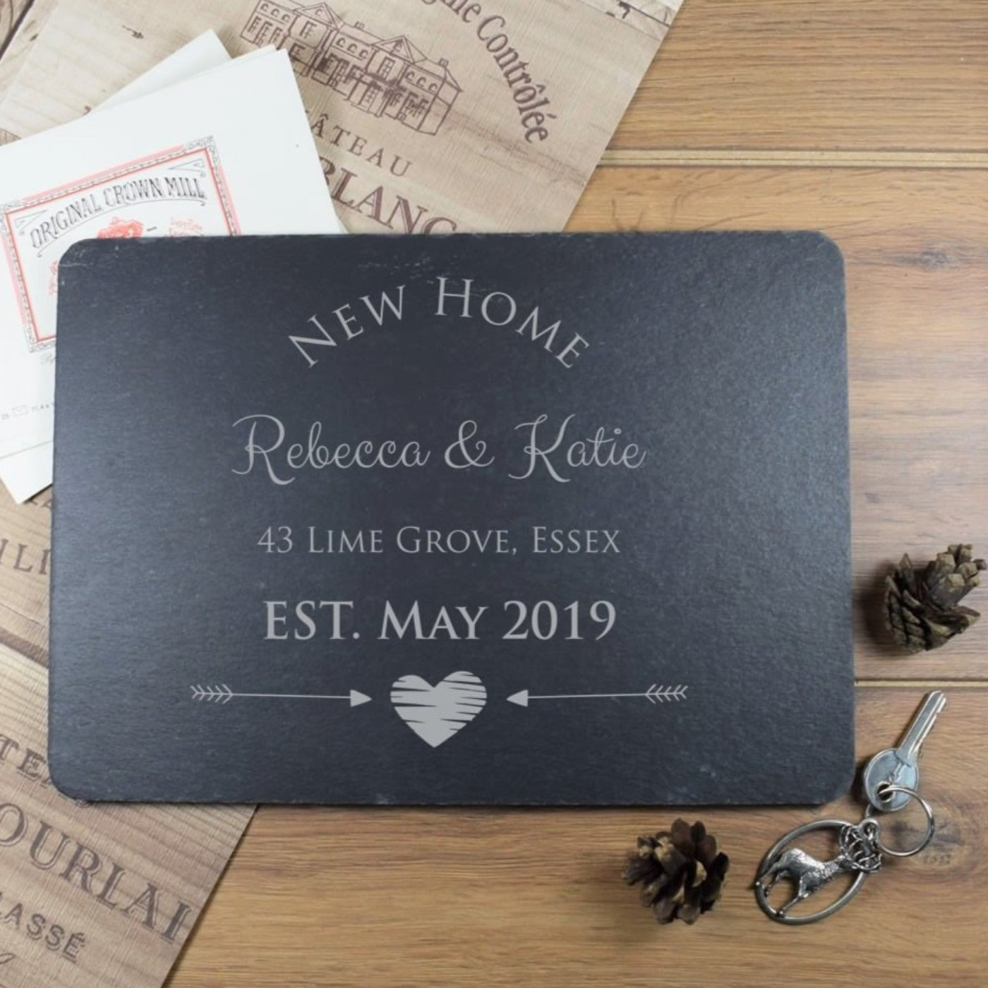 New Home Custom Slate Placemat, Personalised Placemat, Platter, Cheeseboard, Valentines, Wedding Gift, Mothers Day, Fathers Day, Address