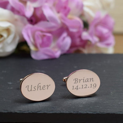 Personalised Rose Gold Oval Cufflinks - Wedding, Usher