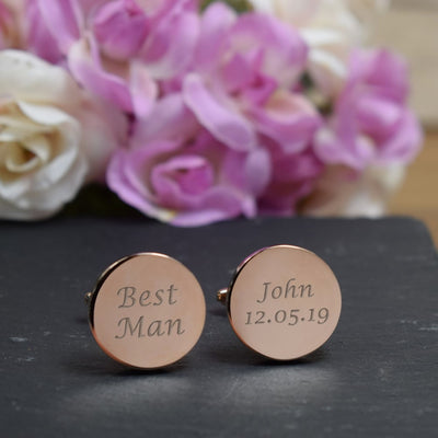 Personalised Rose Gold Round Cufflinks - Wedding, Best Man