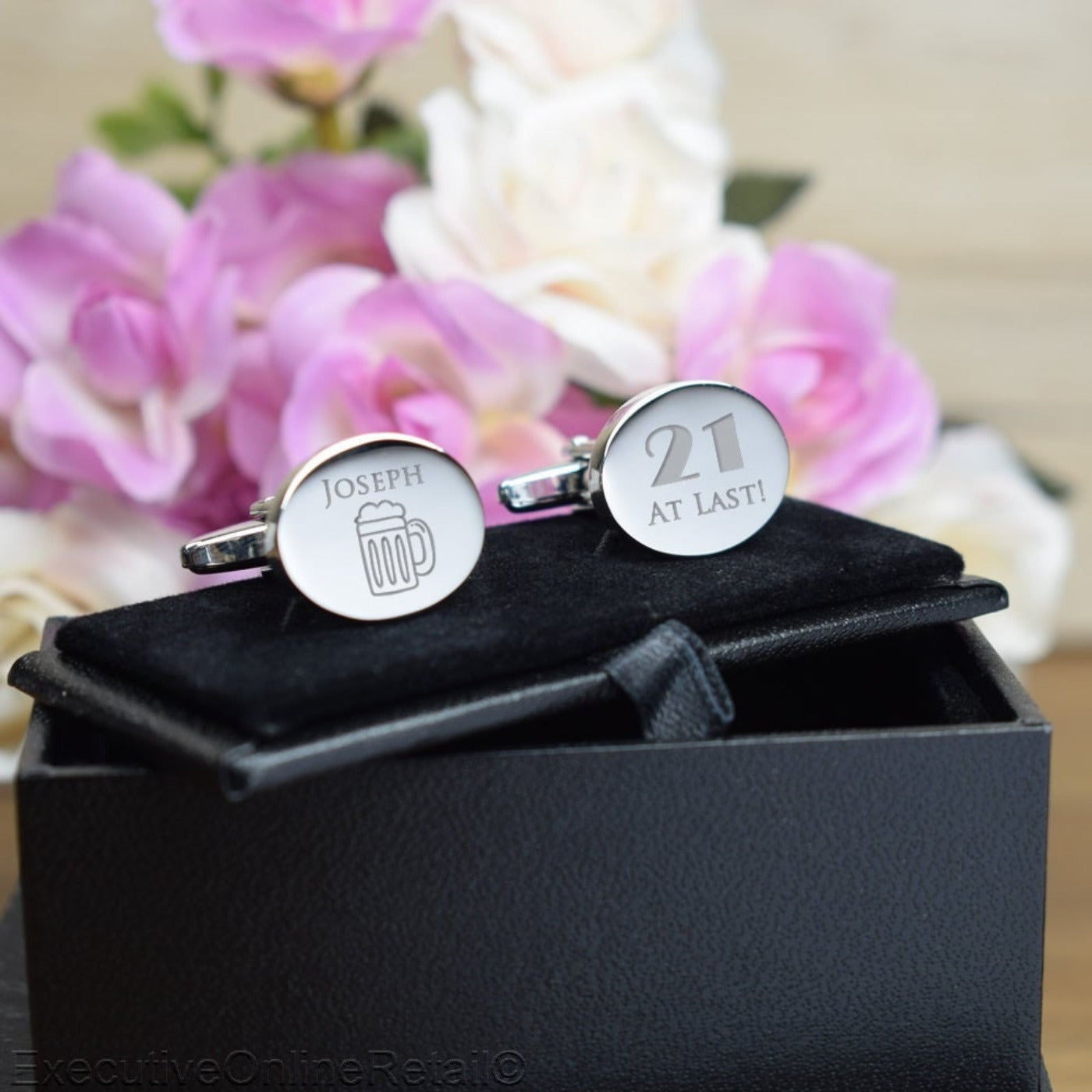 Engraved Silver Oval Cufflinks - 21st Birthday