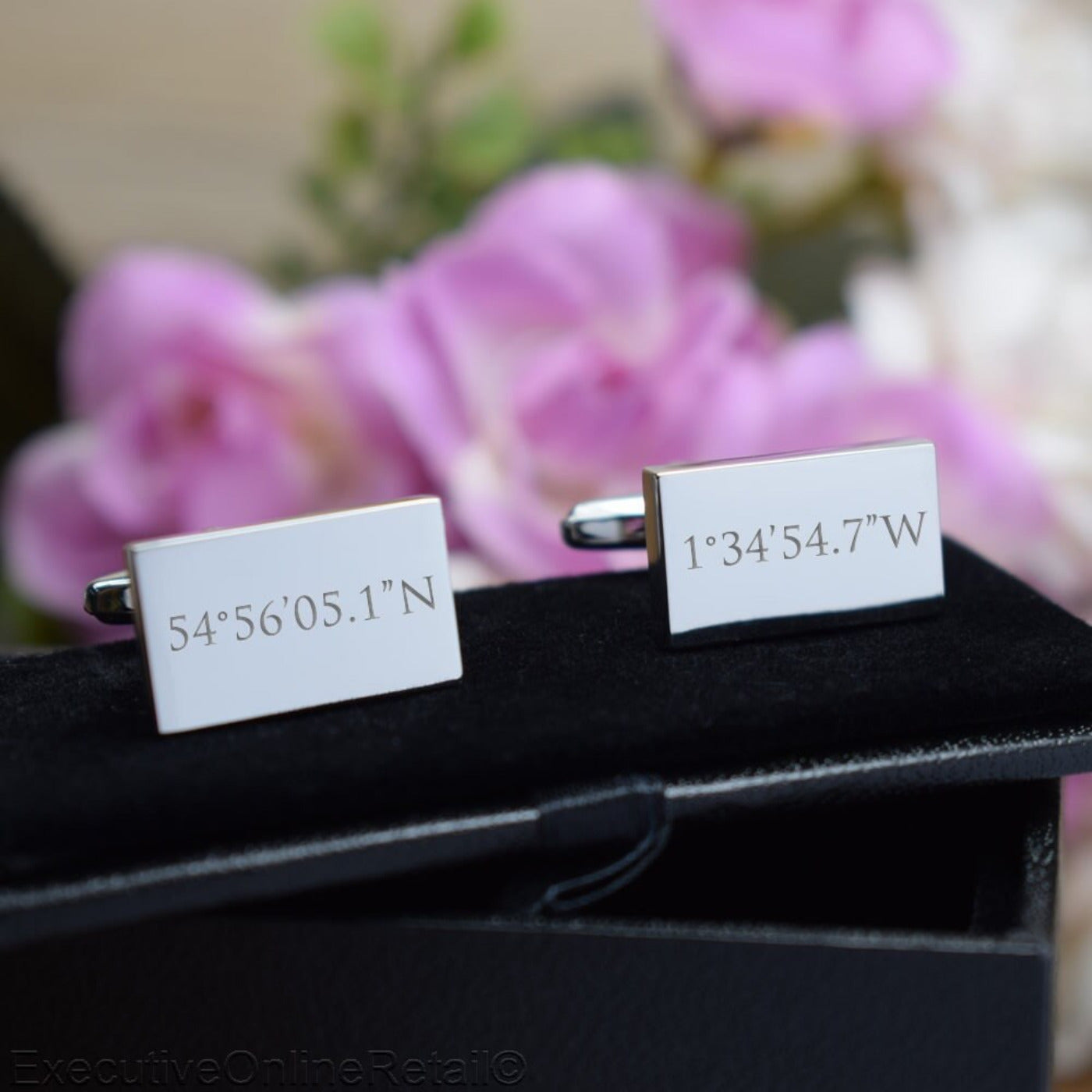 Engraved Silver Rectangular Cufflinks - Co-Ordinates 2