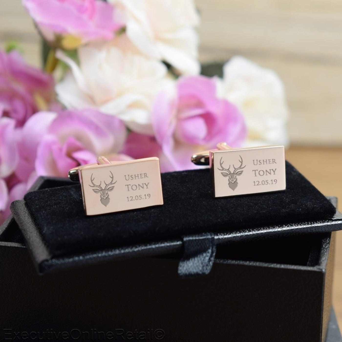 Personalised Rose Gold Rectangle Cufflinks - Wedding, Stag Do, Usher