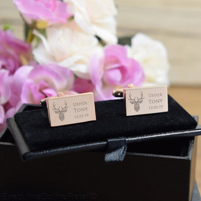 Personalised Rose Gold Rectangle Cufflinks - Wedding, Stag Do, Usher