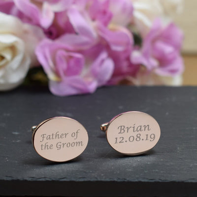 Personalised Rose Gold Oval Cufflinks - Wedding, Father Of The Groom
