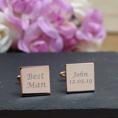 Personalised Rose Gold Square Cufflinks - Wedding, Best Man