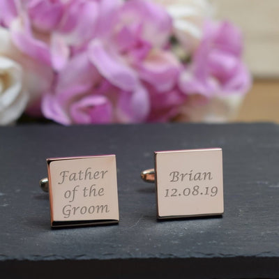Personalised Rose Gold Square Cufflinks - Wedding, Father Of The Groom