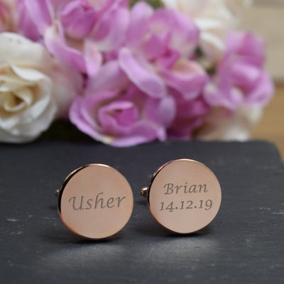 Personalised Rose Gold Round Cufflinks - Wedding, Usher