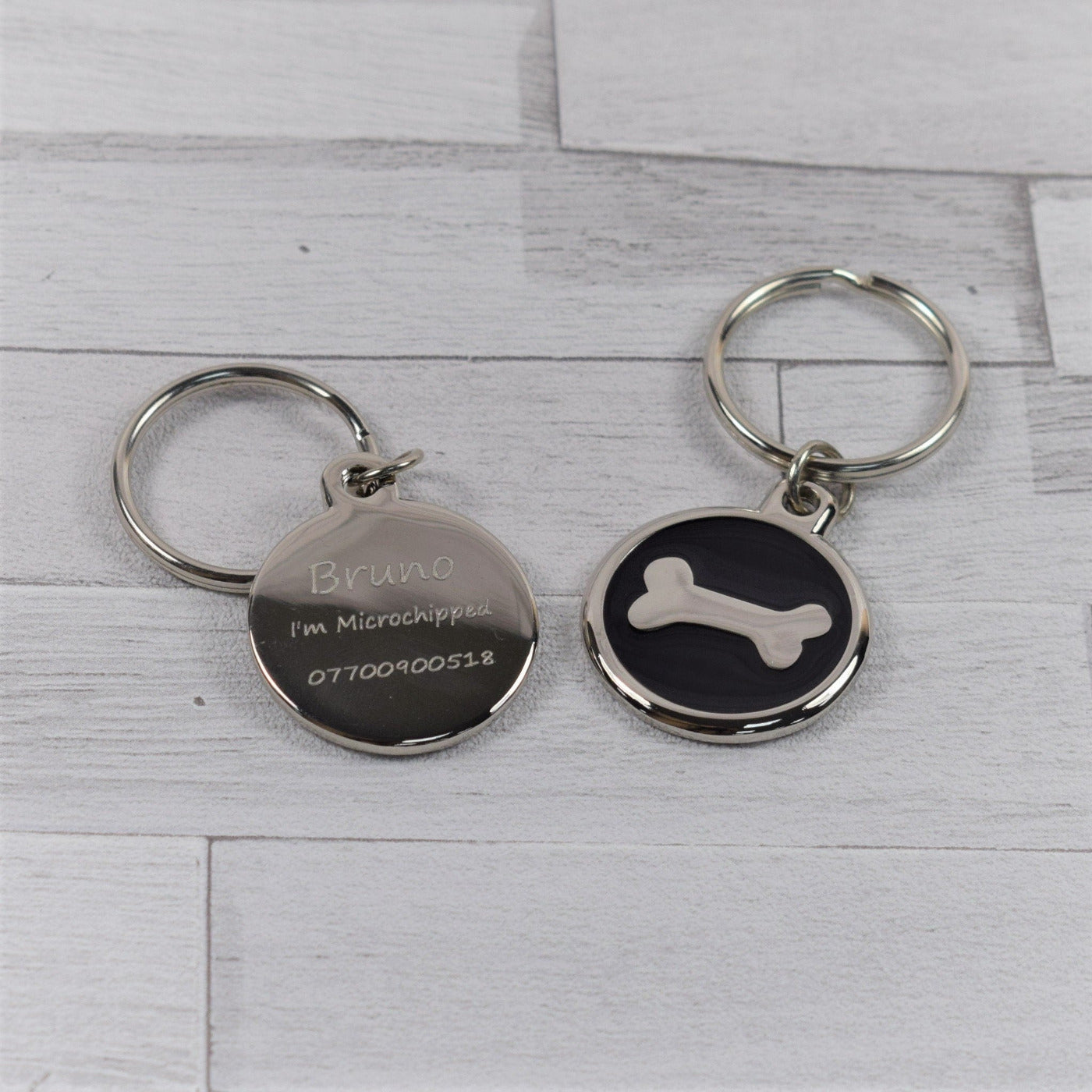 Personalised Round Pet ID Tag With Bone - Collar Tag For Dogs & Cats