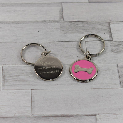Personalised Round Pet ID Tag With Bone - Collar Tag For Dogs & Cats