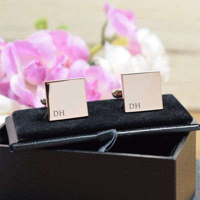 Personalised Rose Gold Square Cufflinks - Initial