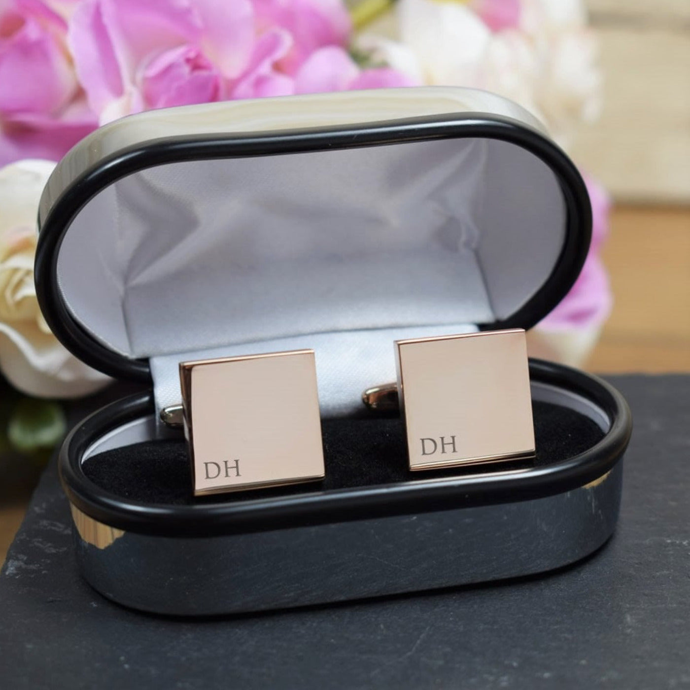 Personalised Rose Gold Square Cufflinks - Initial