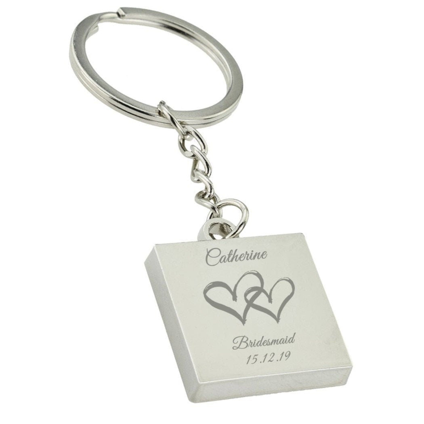 Personalised Bridesmaid Keyring - Name & Hearts