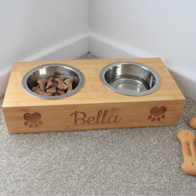 Personalised Bamboo Pet Bowl - Heart & Paws
