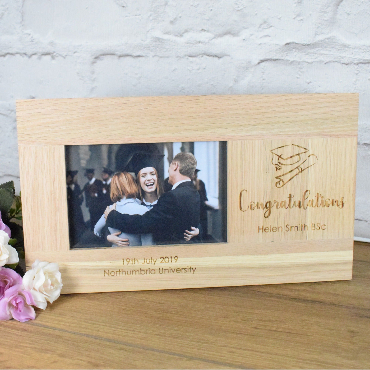 Personalised Photo Frames, Personalised Picture Frames, Solid Oak 6 x 4 Inch Frame, Graduation Photo Frames