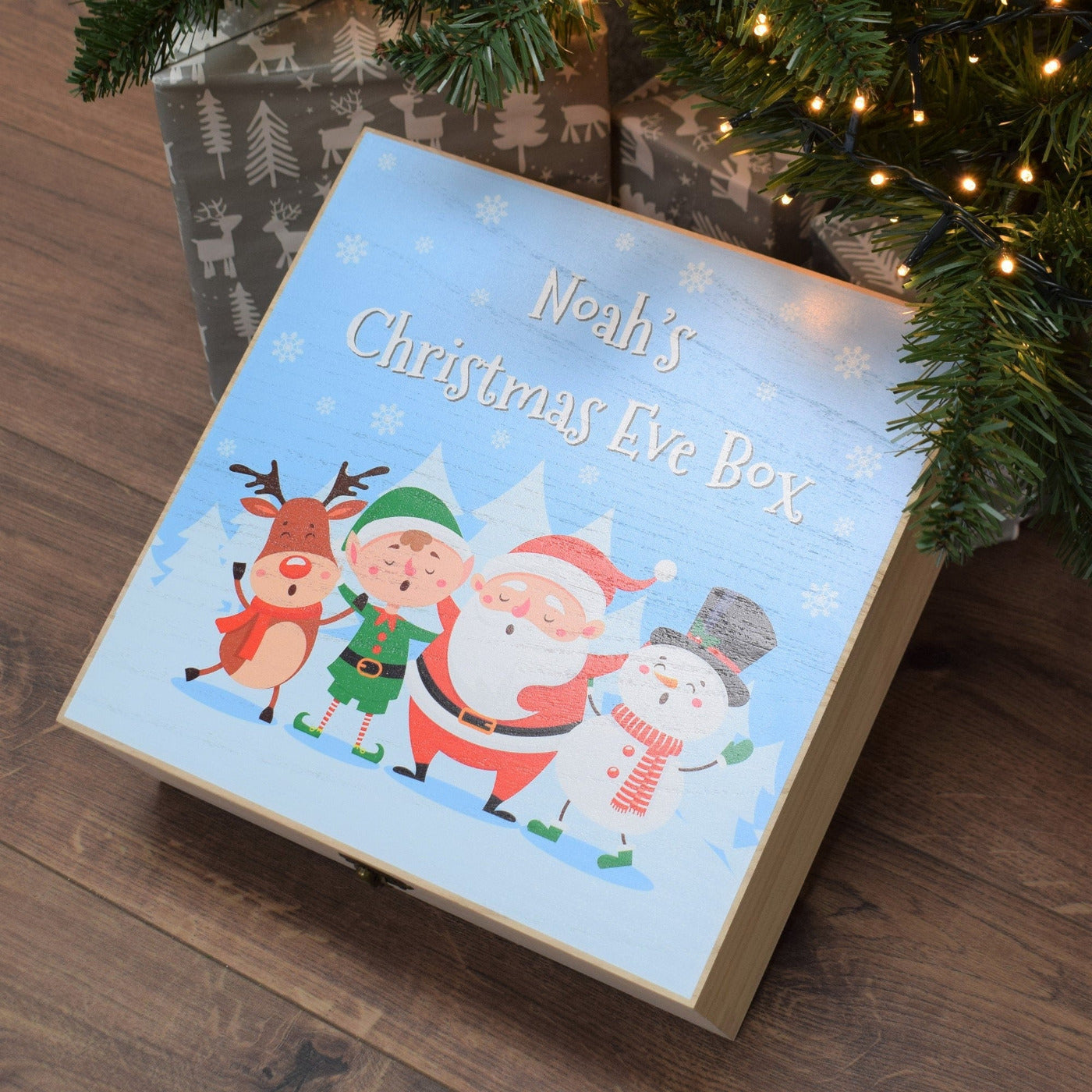 Christmas Eve Box - Wooden Christmas Box With Santa & Friends Design