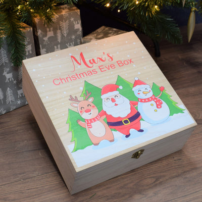 Personalised Christmas Eve Box - Wooden Christmas Box With Cute Christmas Design