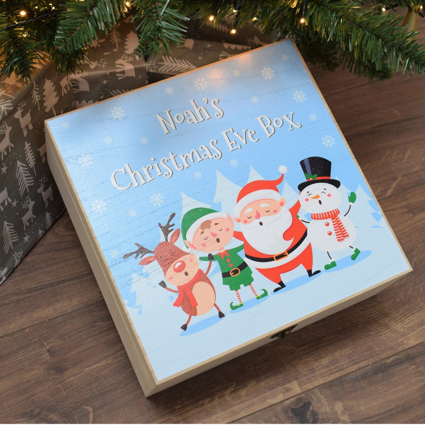 Christmas Eve Box - Wooden Christmas Box With Santa & Friends Design