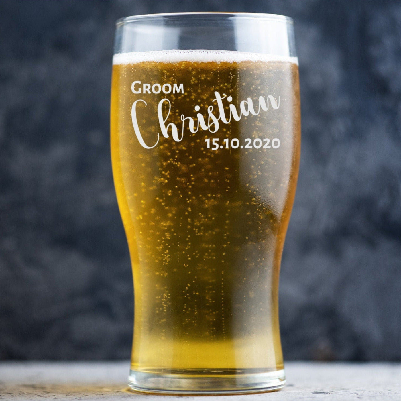 Personalised Wedding Beer Glass Classic Design - Role with Script Font