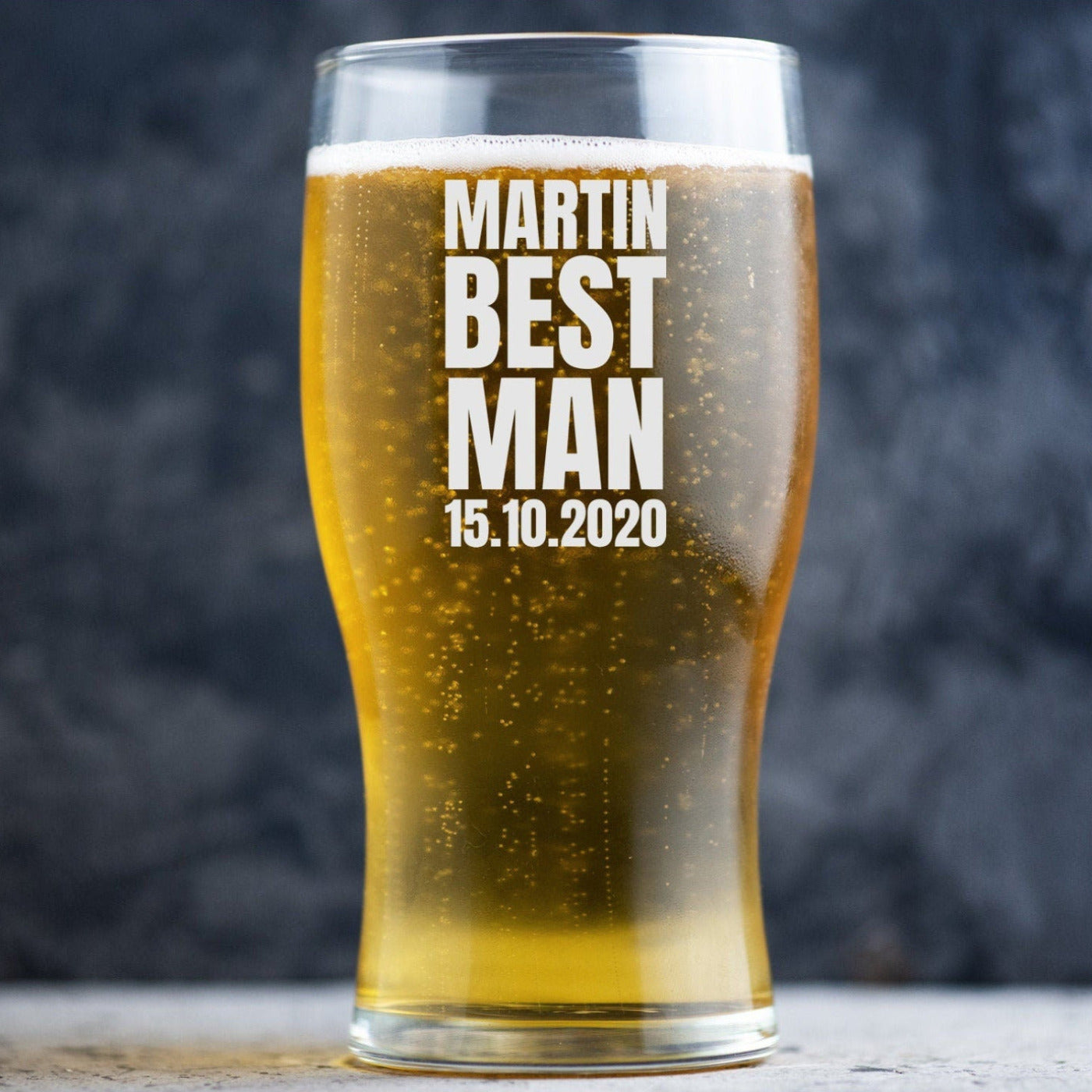 Personalised Wedding Beer Glass Classic Design - Role to Groom Bold Text