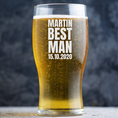 Personalised Wedding Beer Glass Classic Design - Role to Groom Bold Text
