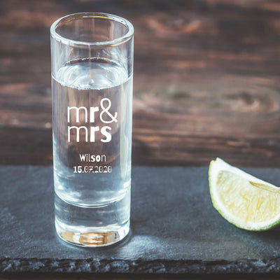 Engraved Wedding Shot Glass - Mr & Mrs With Date