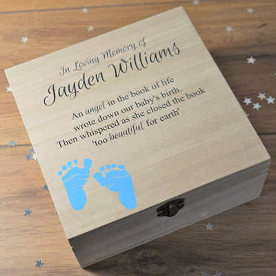 Personalised, Printed Wooden Remembrance Box - In Memory Baby Boy