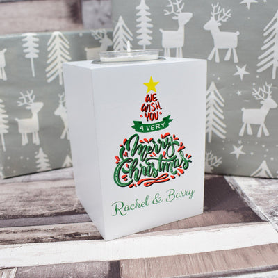 Personalised Printed White Wooden Tealight Candle Holder - Christmas - Merry Xmas - Christmas Candle Holder - Solid Wood - Handmade