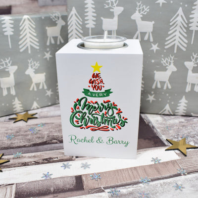 Personalised Printed White Wooden Tealight Candle Holder - Christmas - Merry Xmas - Christmas Candle Holder - Solid Wood - Handmade