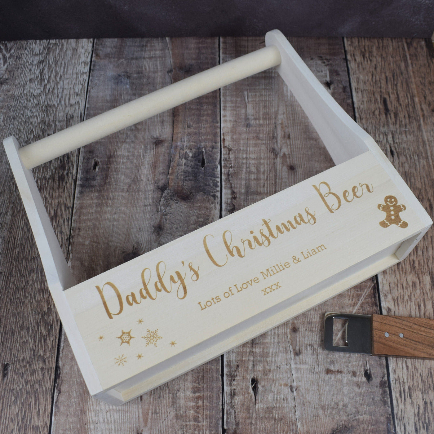 Personalised Wooden Beer Carrier - Daddy's Christmas Beer