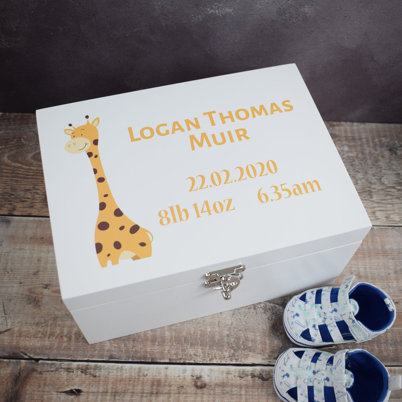 Personalised New Baby Keepsake Box - White Wooden Baby Memory Boxes, New Baby Gifts, Gift's for Baby, New Mam's, Christening Gift, Giraffe