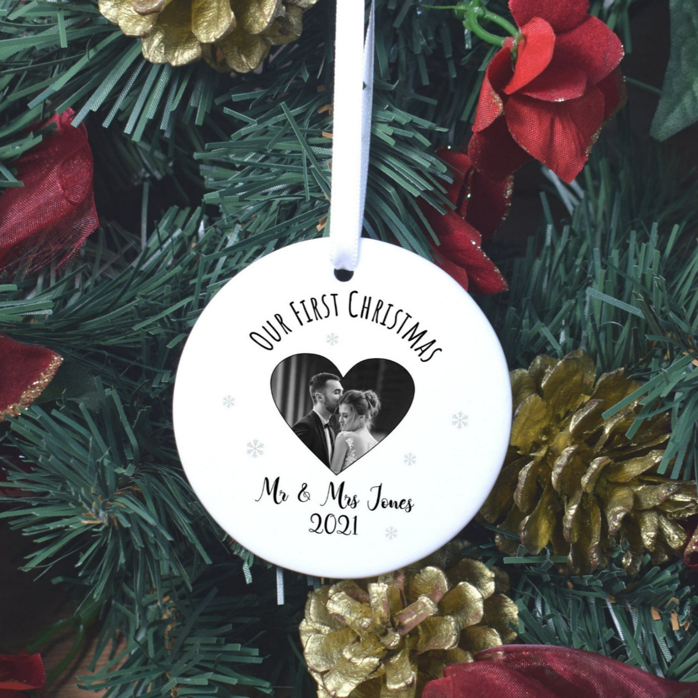 Personalised Photo Christmas Bauble - Mr & Mrs First Christmas