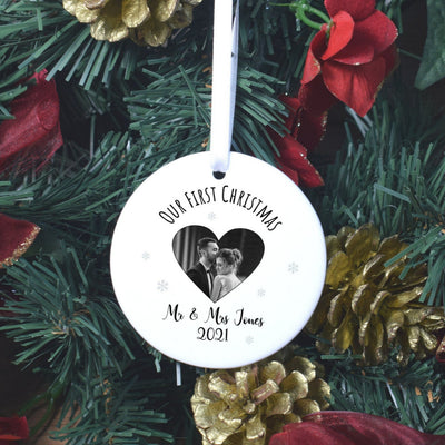 Personalised Photo Christmas Bauble - Mr & Mrs First Christmas