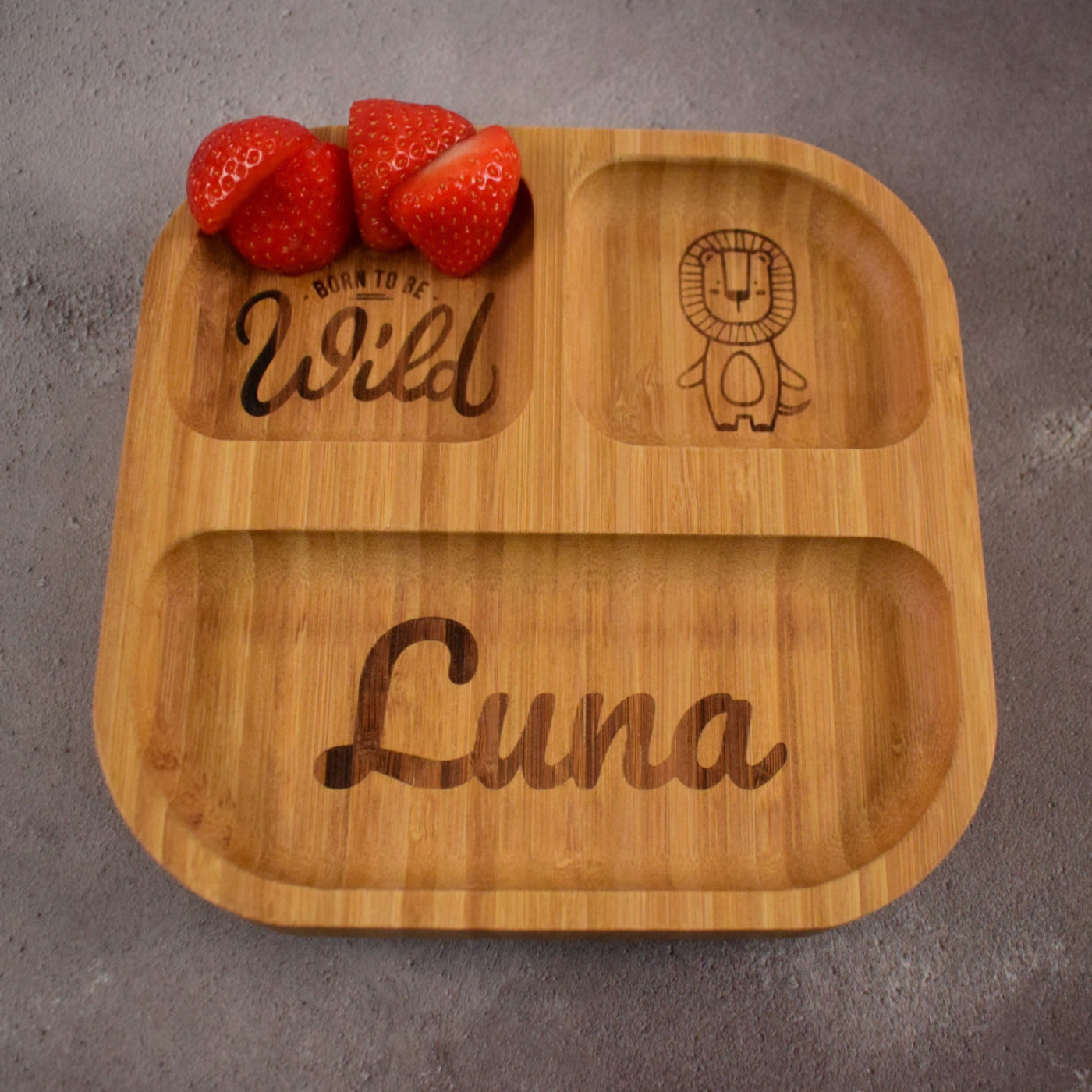 Personalised Engraved Bamboo Children's Plate - Weaning - Baby Gift - Toddler Gifts- 4 Section Square Bamboo Plate with Suction