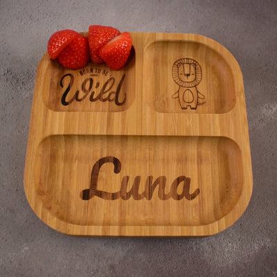 Personalised Engraved Bamboo Children's Plate - Weaning - Baby Gift - Toddler Gifts- 4 Section Square Bamboo Plate with Suction