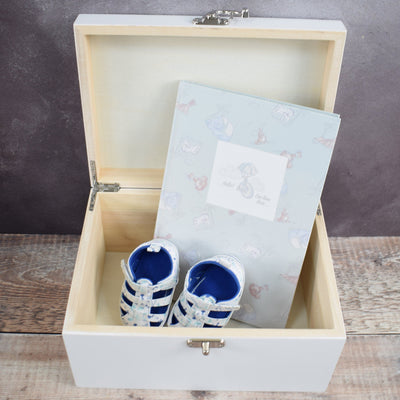 Personalised Baby Memory Box - Wooden Baby Keepsake Boxes, New Baby Gifts for Baby, New Mam's, Christening Gift, Zebra & Giraffe - Blue