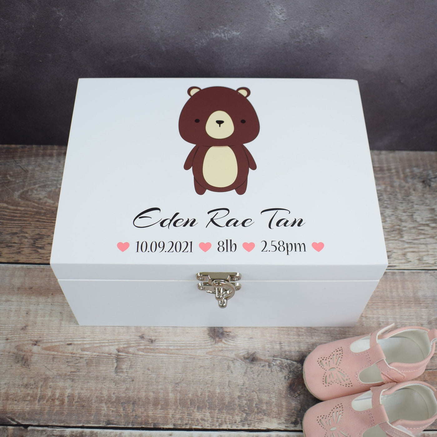 Personalised Baby Memory Box - Wooden Baby Keepsake Boxes, New Baby Gifts for Baby, New Mam's, Christening Gift, Cute Animals - Pink