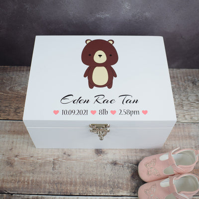 Personalised Baby Memory Box - Wooden Baby Keepsake Boxes, New Baby Gifts for Baby, New Mam's, Christening Gift, Cute Animals - Pink