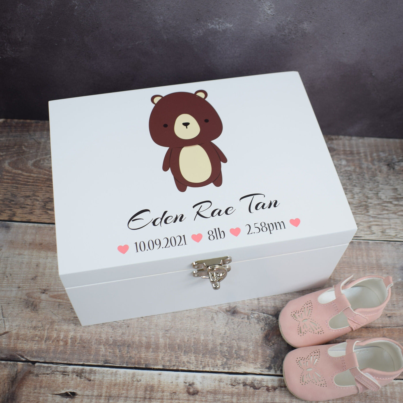 Personalised Baby Memory Box - Wooden Baby Keepsake Boxes, New Baby Gifts for Baby, New Mam's, Christening Gift, Cute Animals - Pink