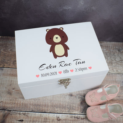 Personalised Baby Memory Box - Wooden Baby Keepsake Boxes, New Baby Gifts for Baby, New Mam's, Christening Gift, Cute Animals - Pink