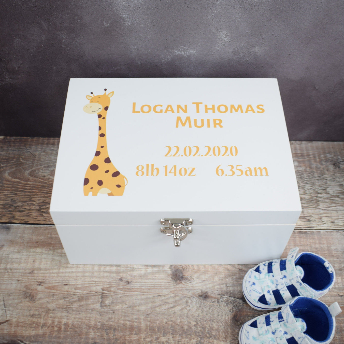 Personalised New Baby Keepsake Box - White Wooden Baby Memory Boxes, New Baby Gifts, Gift's for Baby, New Mam's, Christening Gift, Giraffe